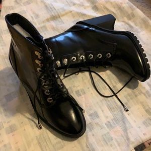 Patent Leather Lace-Up Booties
